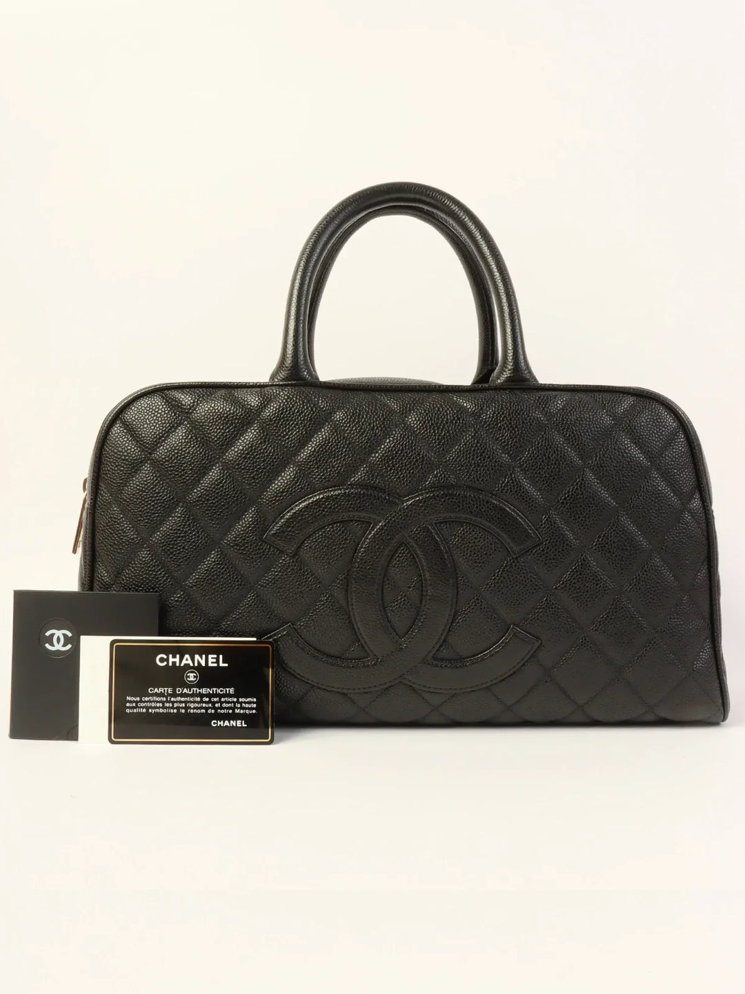 Chanel Around 2003 Made Caviar Skin Cc Mark Stitch Boston Bag Black