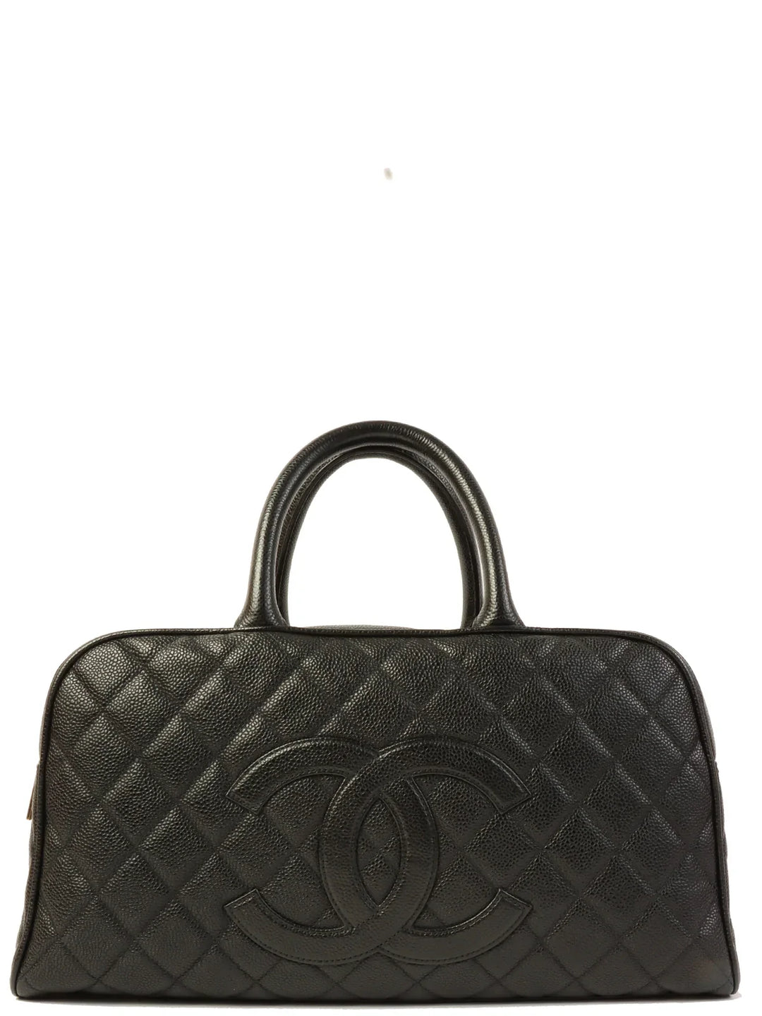 Chanel Around 2003 Made Caviar Skin Cc Mark Stitch Boston Bag Black