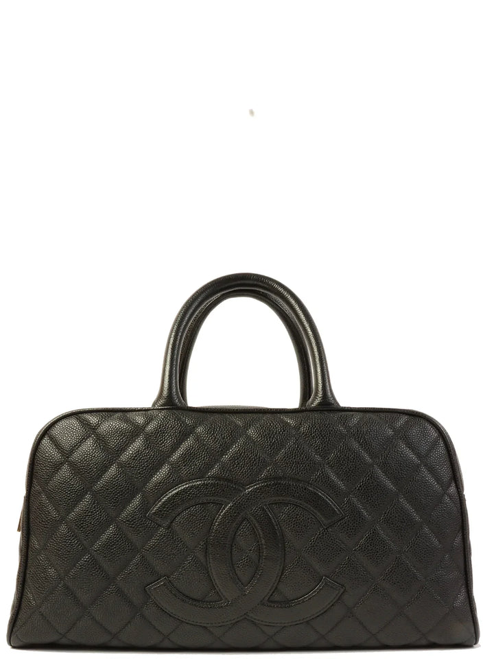 Chanel Around 2003 Made Caviar Skin Cc Mark Stitch Boston Bag Black