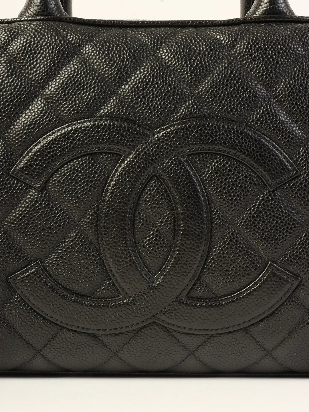 Chanel Around 2003 Made Caviar Skin Cc Mark Stitch Boston Bag Black