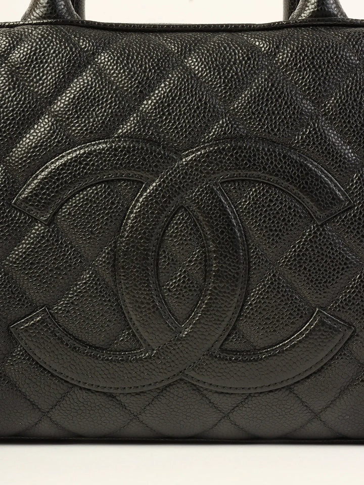 Chanel Around 2003 Made Caviar Skin Cc Mark Stitch Boston Bag Black