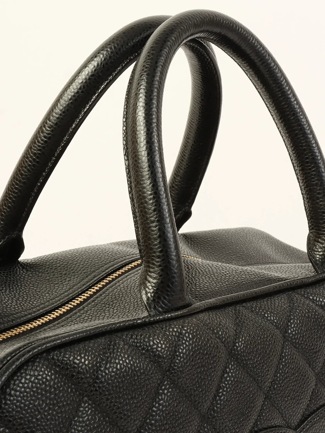 Chanel Around 2003 Made Caviar Skin Cc Mark Stitch Boston Bag Black