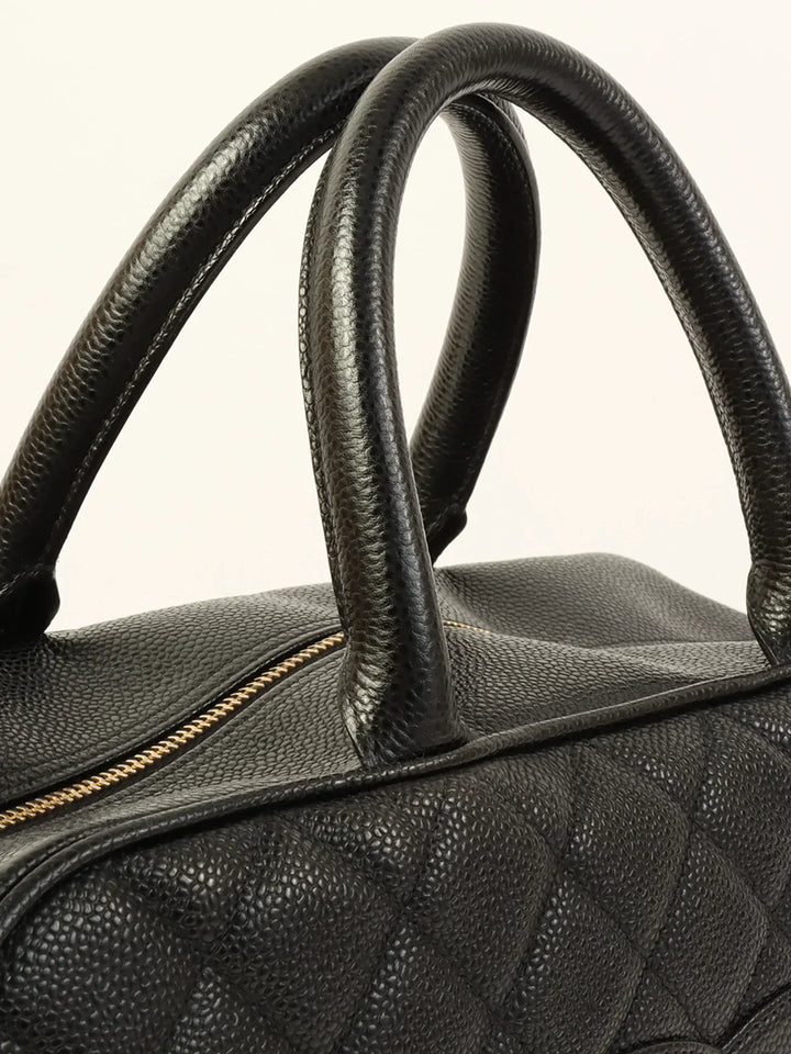 Chanel Around 2003 Made Caviar Skin Cc Mark Stitch Boston Bag Black