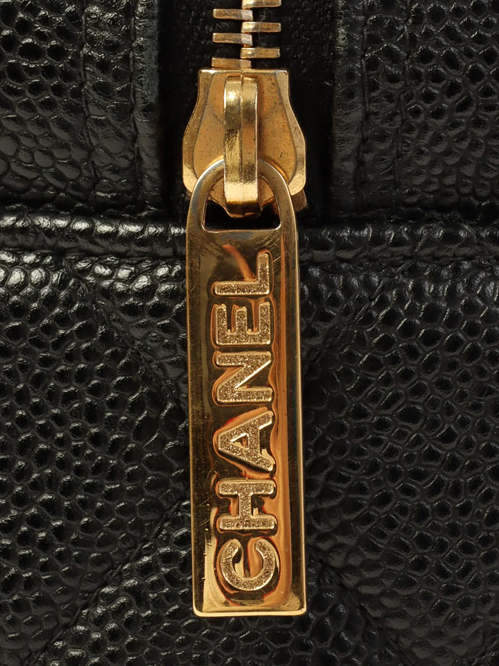 Chanel Around 2003 Made Caviar Skin Cc Mark Stitch Boston Bag Black