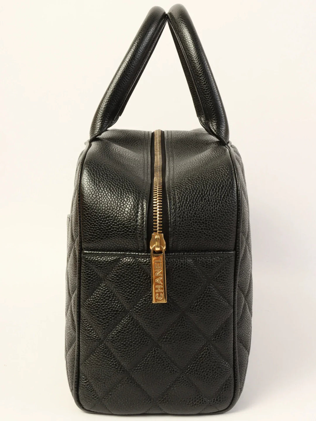 Chanel Around 2003 Made Caviar Skin Cc Mark Stitch Boston Bag Black