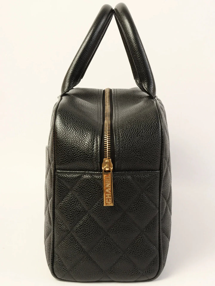 Chanel Around 2003 Made Caviar Skin Cc Mark Stitch Boston Bag Black