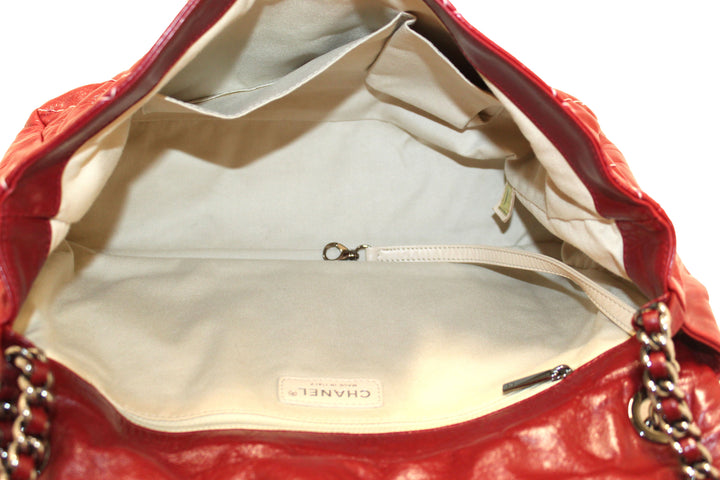 Top Quality Chanel Stitch Dark Red Glazed Aged Calfskin Leather Maxi Single Flap Bag
