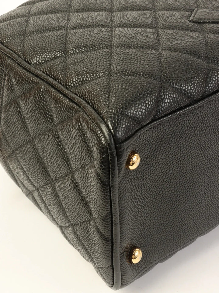 Chanel Around 2003 Made Caviar Skin Cc Mark Stitch Boston Bag Black