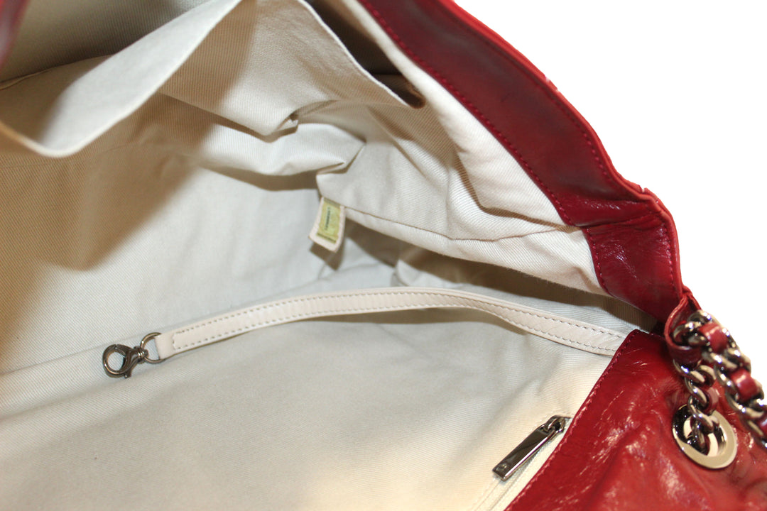 Top Quality Chanel Stitch Dark Red Glazed Aged Calfskin Leather Maxi Single Flap Bag