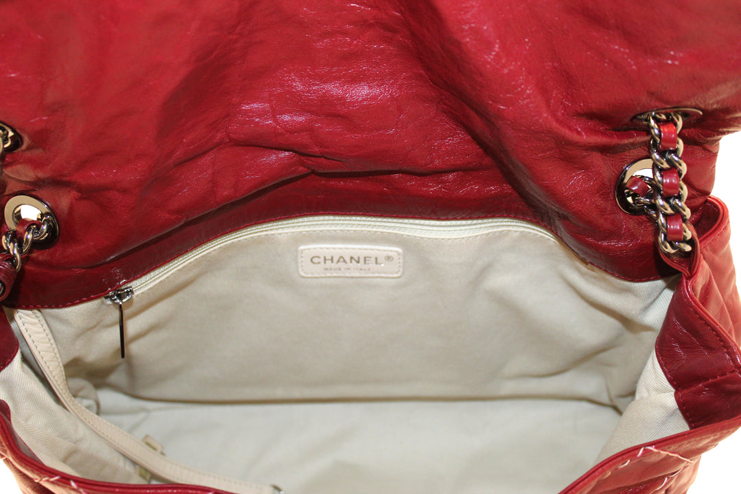 Top Quality Chanel Stitch Dark Red Glazed Aged Calfskin Leather Maxi Single Flap Bag