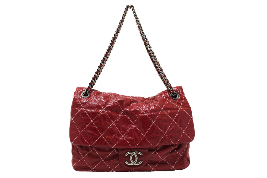 Chanel Stitch Dark Red Glazed Aged Calfskin Leather Maxi Single Flap Bag | Italystation.com