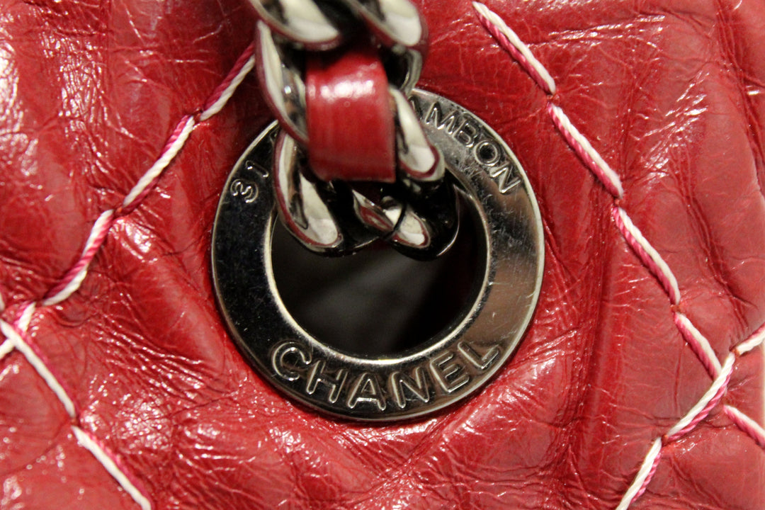 Top Quality Chanel Stitch Dark Red Glazed Aged Calfskin Leather Maxi Single Flap Bag