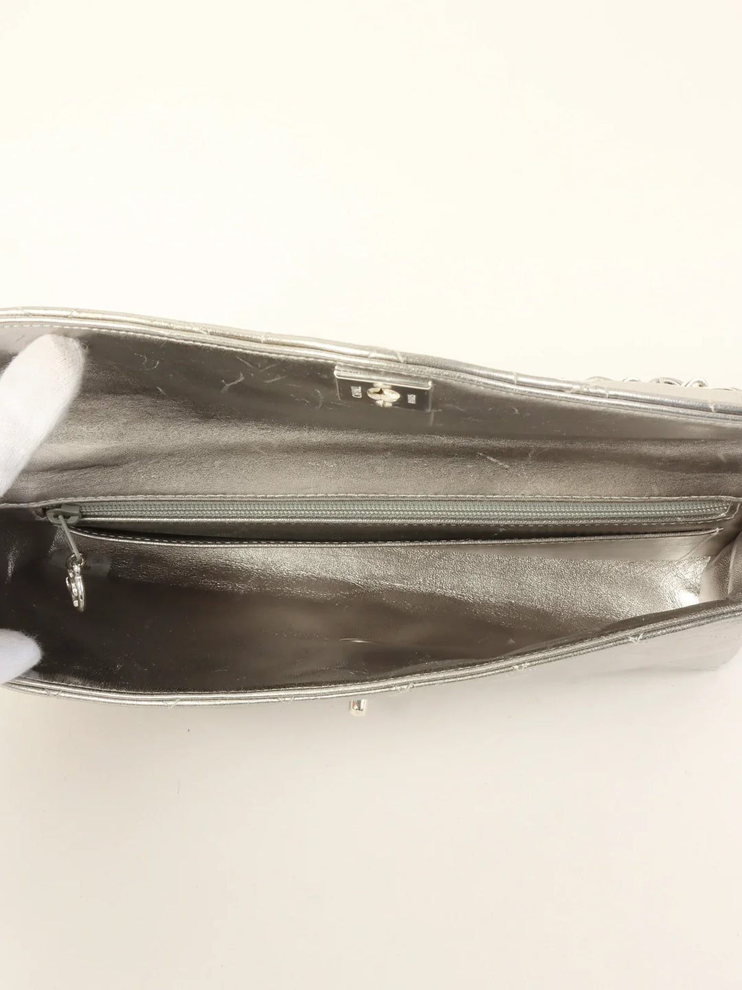 Chanel Around 1997 Turn-Lock Chain Top Handle Bag Silver