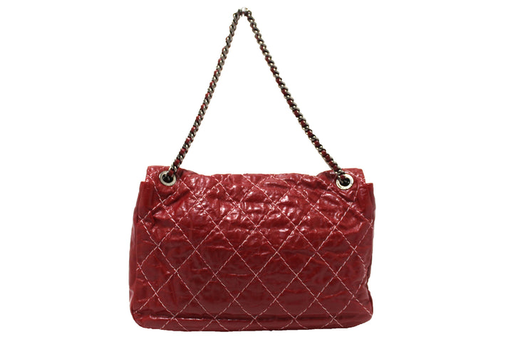 Top Quality Chanel Stitch Dark Red Glazed Aged Calfskin Leather Maxi Single Flap Bag