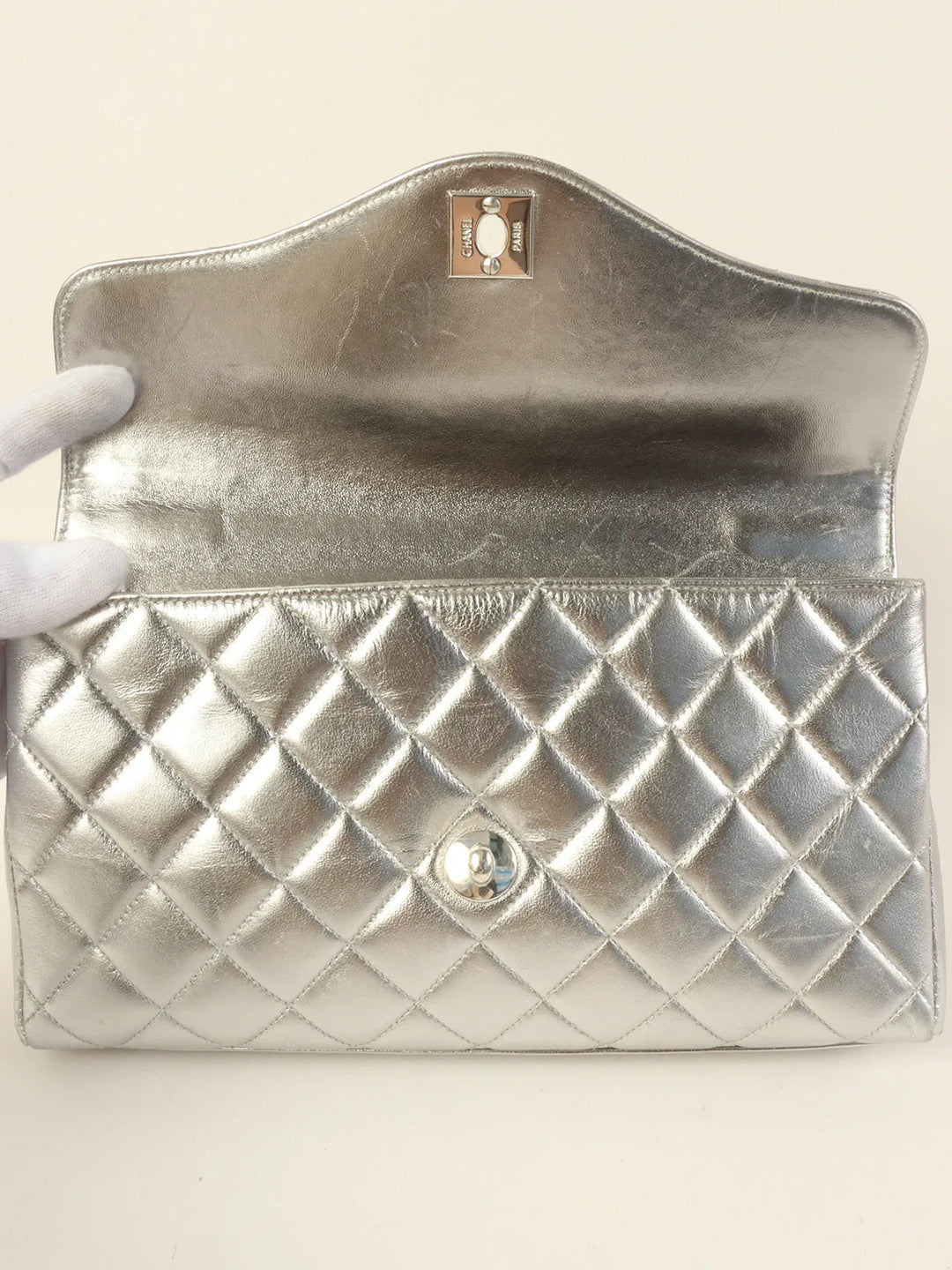 Chanel Around 1997 Turn-Lock Chain Top Handle Bag Silver