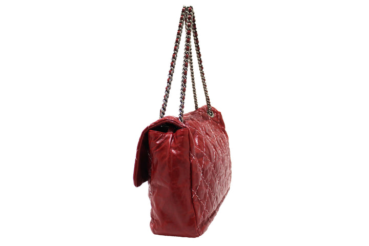 Top Quality Chanel Stitch Dark Red Glazed Aged Calfskin Leather Maxi Single Flap Bag