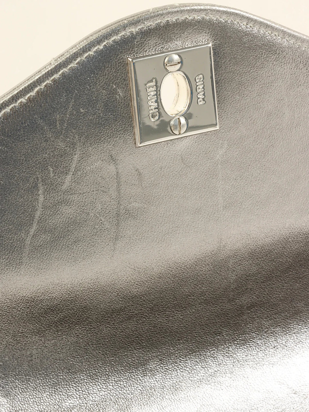 Chanel Around 1997 Turn-Lock Chain Top Handle Bag Silver
