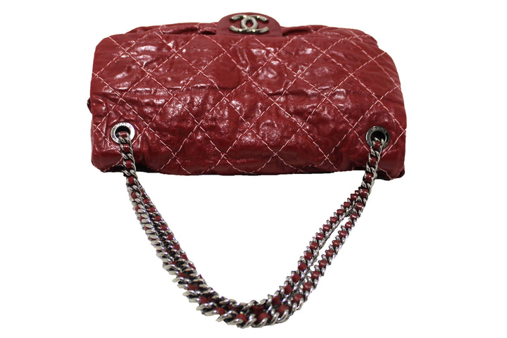 Top Quality Chanel Stitch Dark Red Glazed Aged Calfskin Leather Maxi Single Flap Bag