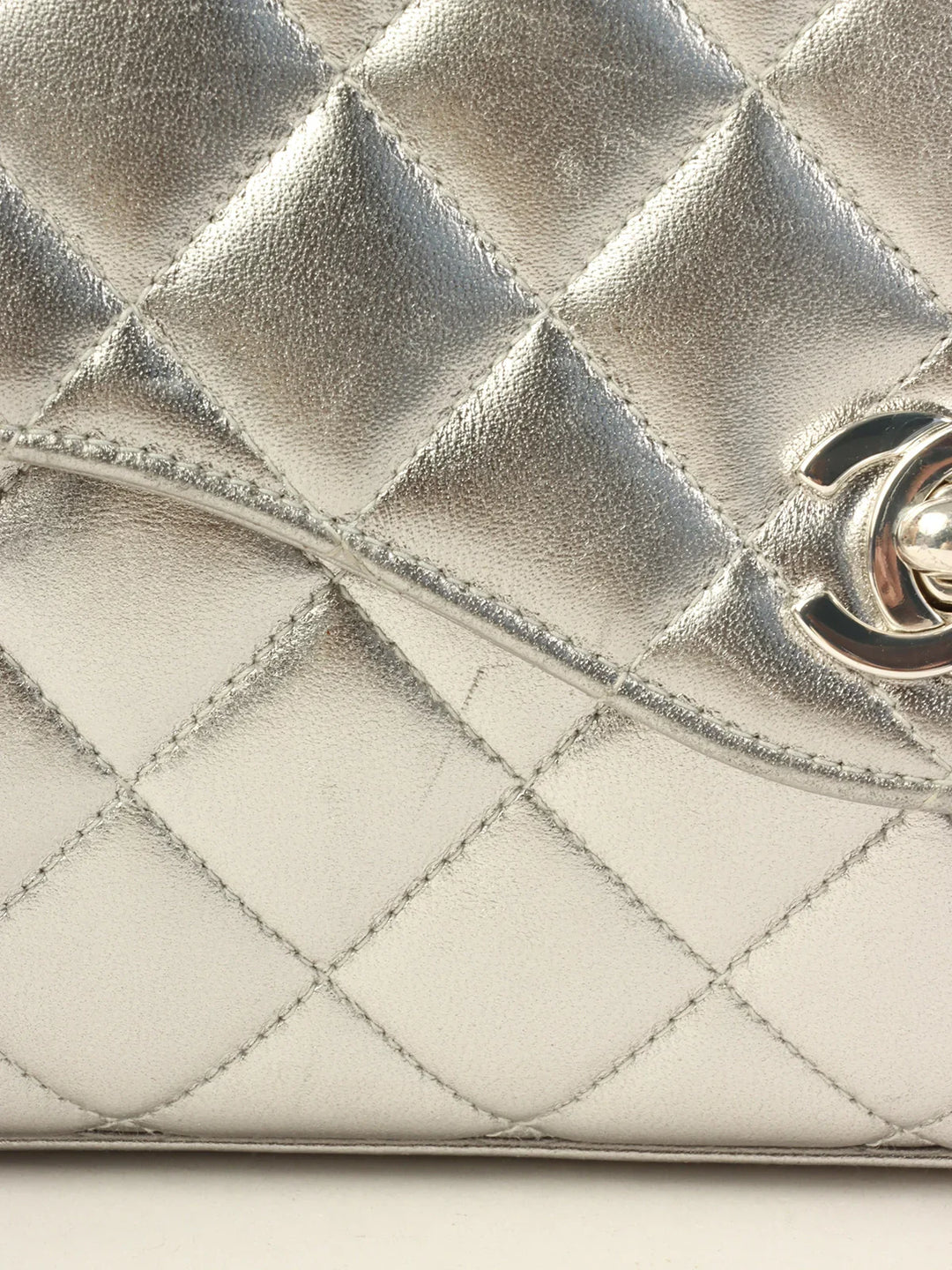 Chanel Around 1997 Turn-Lock Chain Top Handle Bag Silver