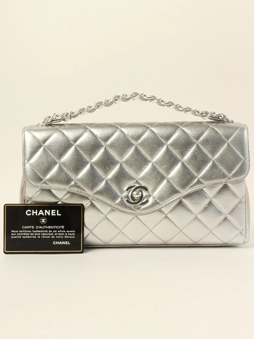Chanel Around 1997 Turn-Lock Chain Top Handle Bag Silver