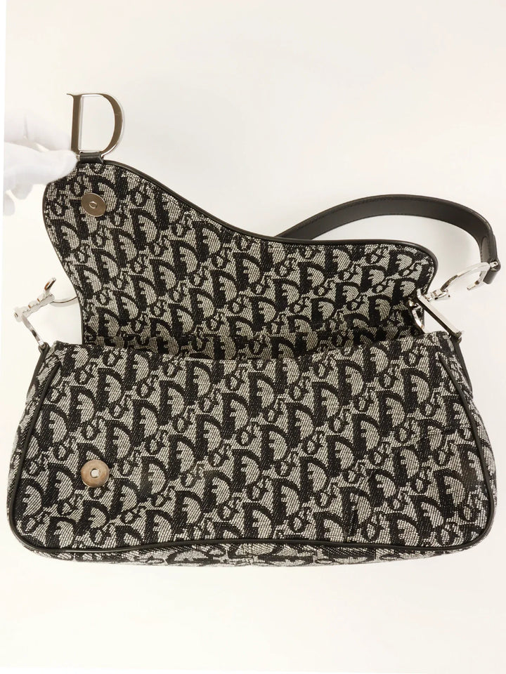 Top quality Dior Trotter Pattern Saddle Bag Black