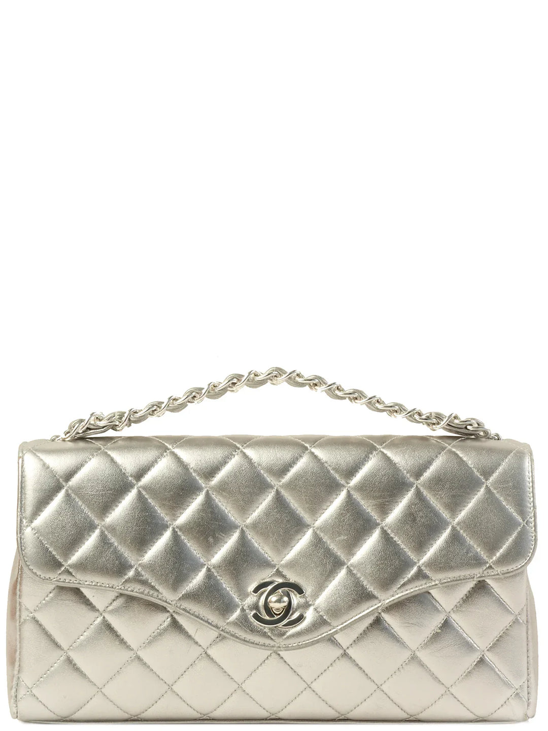 Chanel Around 1997 Turn-Lock Chain Top Handle Bag Silver