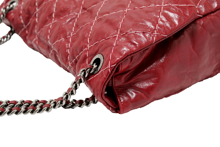Top Quality Chanel Stitch Dark Red Glazed Aged Calfskin Leather Maxi Single Flap Bag