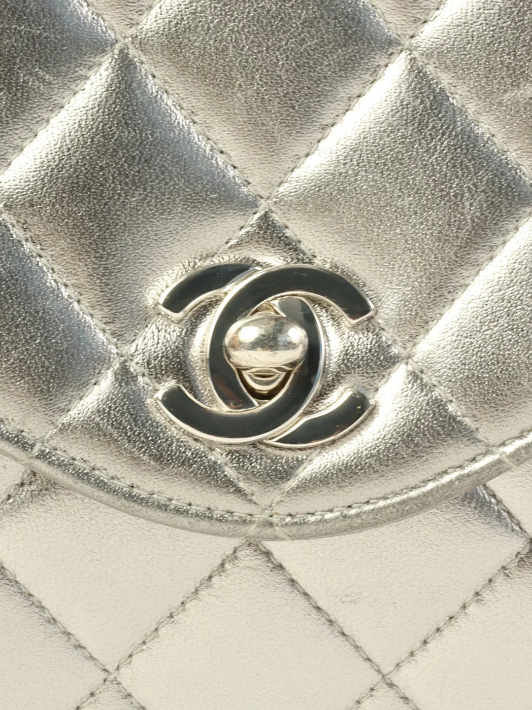 Chanel Around 1997 Turn-Lock Chain Top Handle Bag Silver