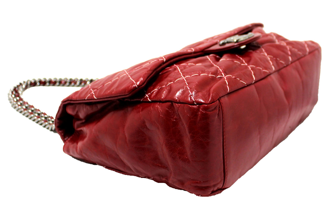 Top Quality Chanel Stitch Dark Red Glazed Aged Calfskin Leather Maxi Single Flap Bag