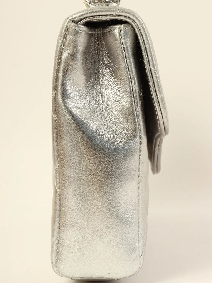 Chanel Around 1997 Turn-Lock Chain Top Handle Bag Silver