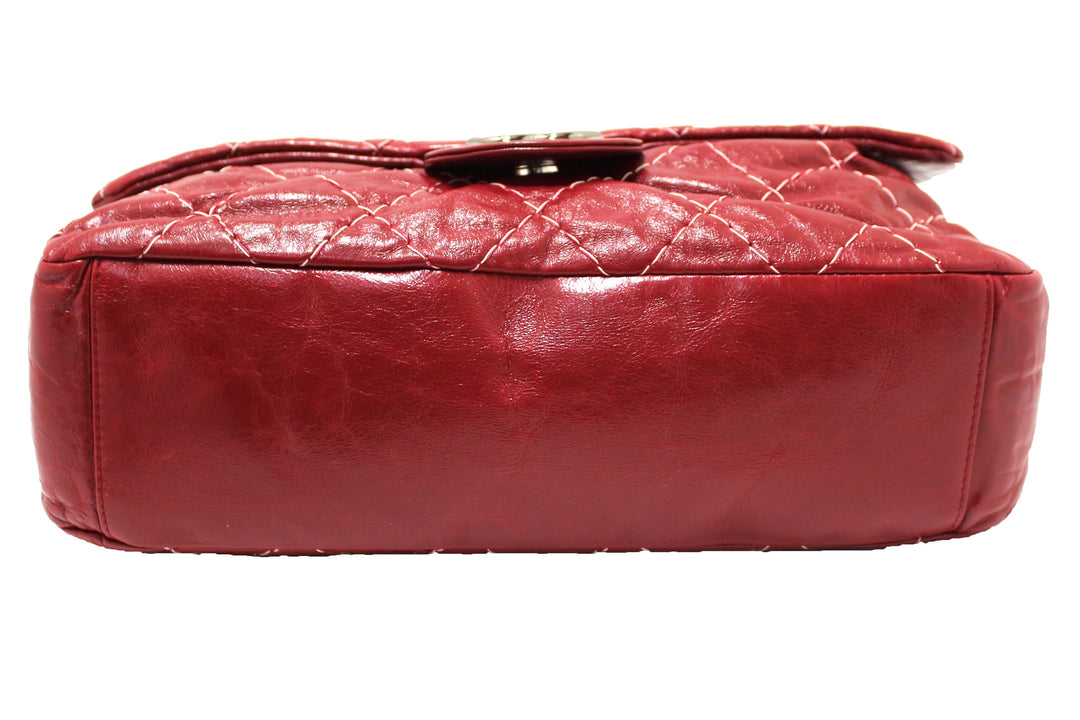 Top Quality Chanel Stitch Dark Red Glazed Aged Calfskin Leather Maxi Single Flap Bag