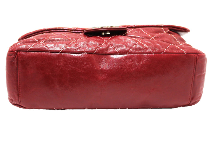 Top Quality Chanel Stitch Dark Red Glazed Aged Calfskin Leather Maxi Single Flap Bag