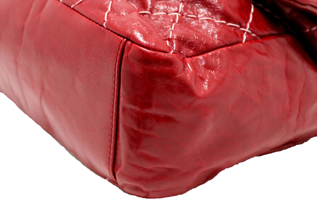 Top Quality Chanel Stitch Dark Red Glazed Aged Calfskin Leather Maxi Single Flap Bag