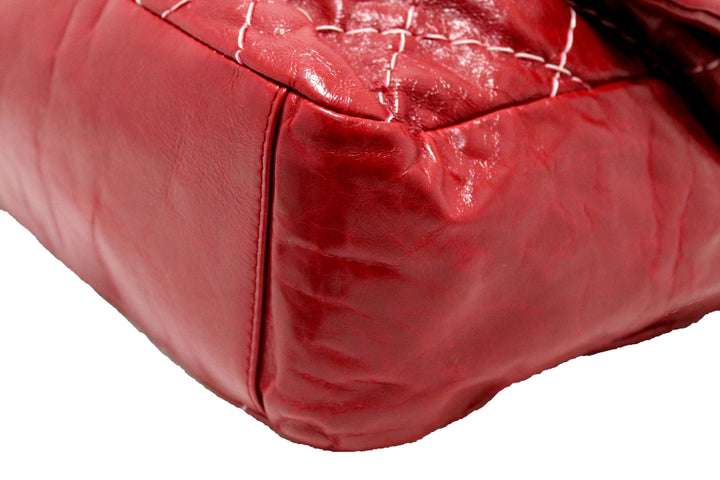 Top Quality Chanel Stitch Dark Red Glazed Aged Calfskin Leather Maxi Single Flap Bag