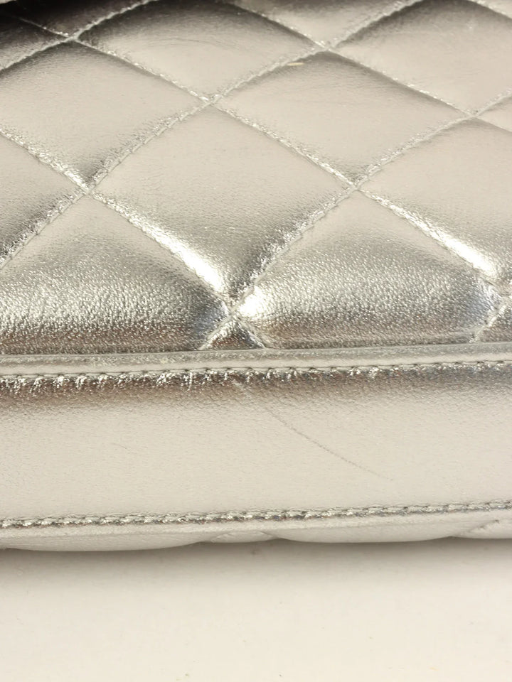 Chanel Around 1997 Turn-Lock Chain Top Handle Bag Silver