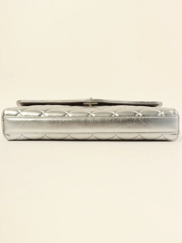 Chanel Around 1997 Turn-Lock Chain Top Handle Bag Silver
