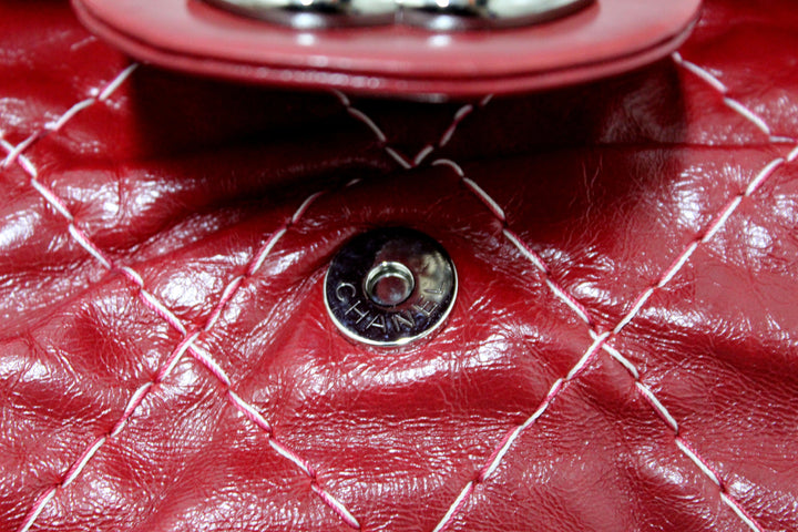 Top Quality Chanel Stitch Dark Red Glazed Aged Calfskin Leather Maxi Single Flap Bag