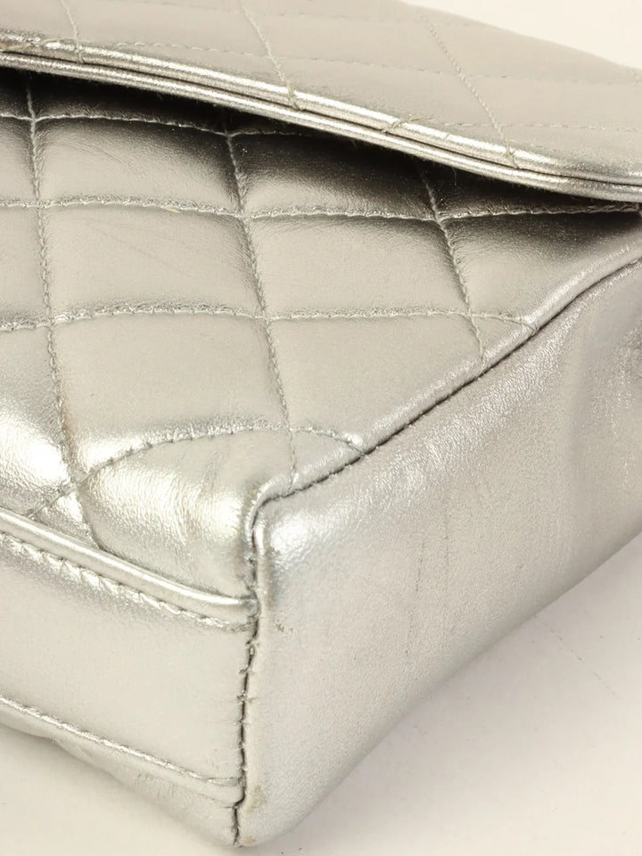 Chanel Around 1997 Turn-Lock Chain Top Handle Bag Silver