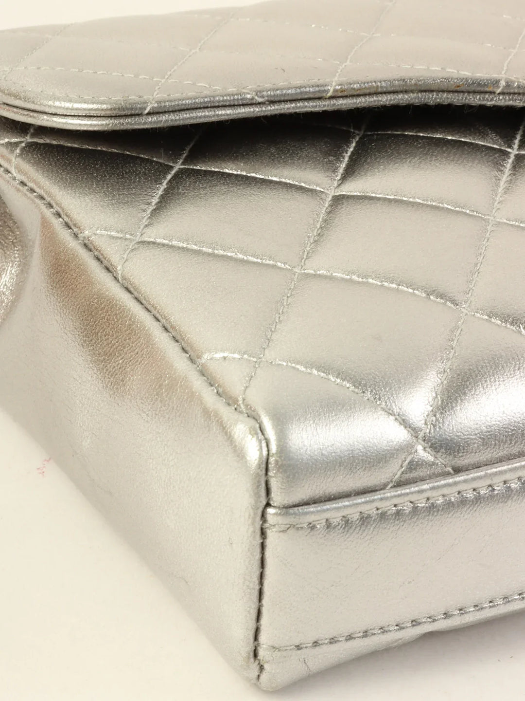 Chanel Around 1997 Turn-Lock Chain Top Handle Bag Silver