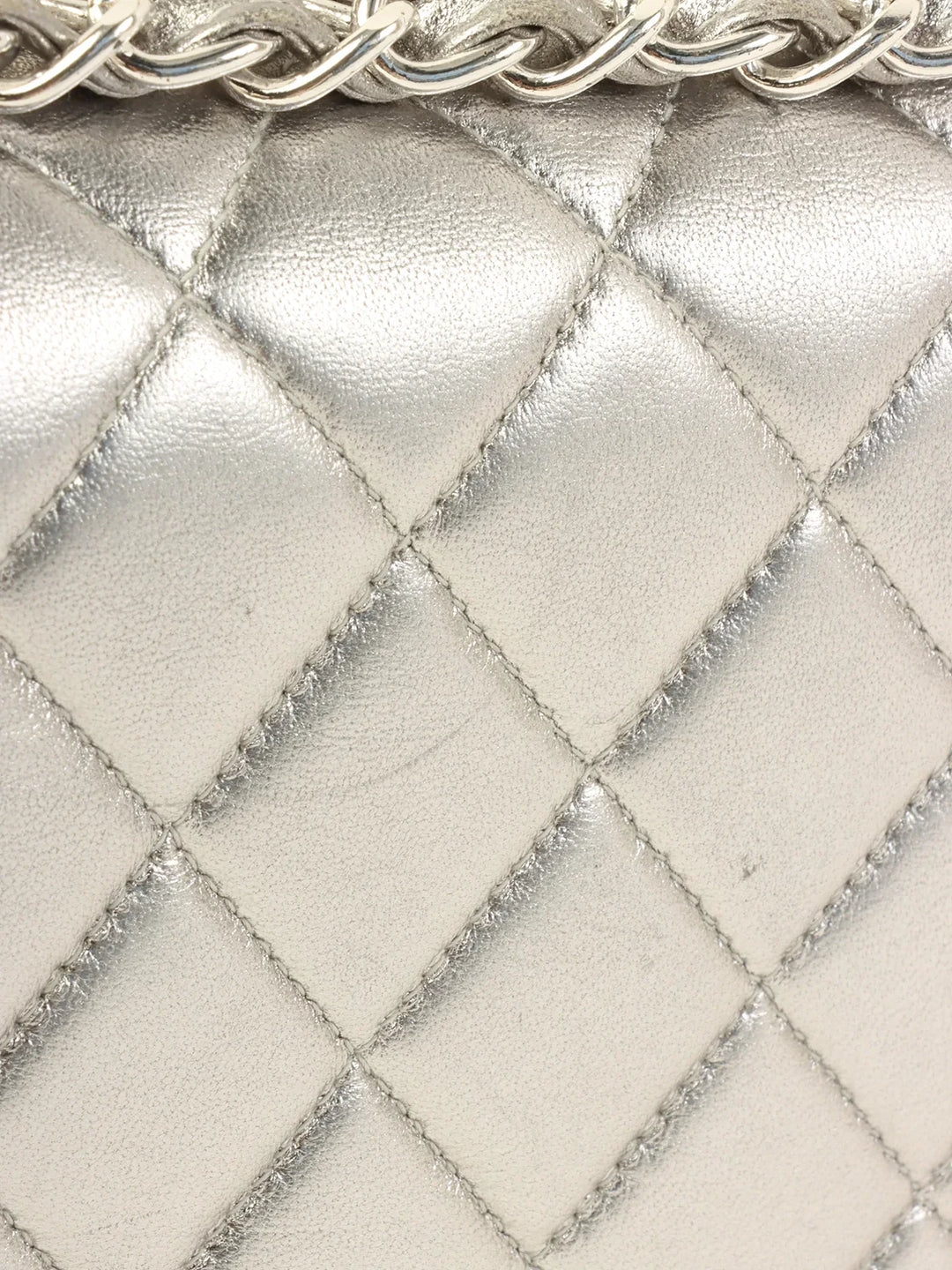 Chanel Around 1997 Turn-Lock Chain Top Handle Bag Silver