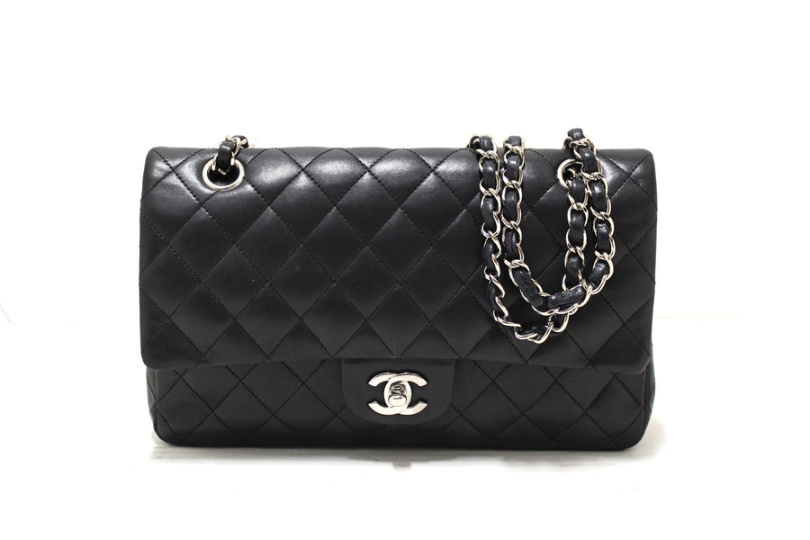 chanel black lambskin leather medium classic flap chain bag | Shop Now at Italystation.com