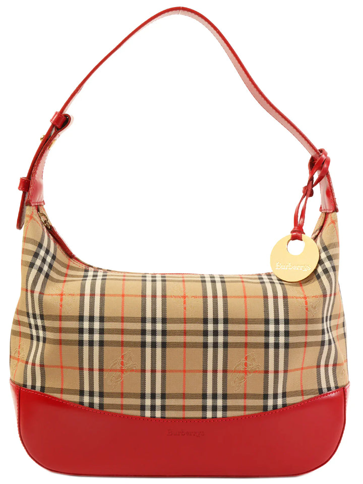 Burberry Nova Check Pattern Logo Charm Handle Bag Red/Beige