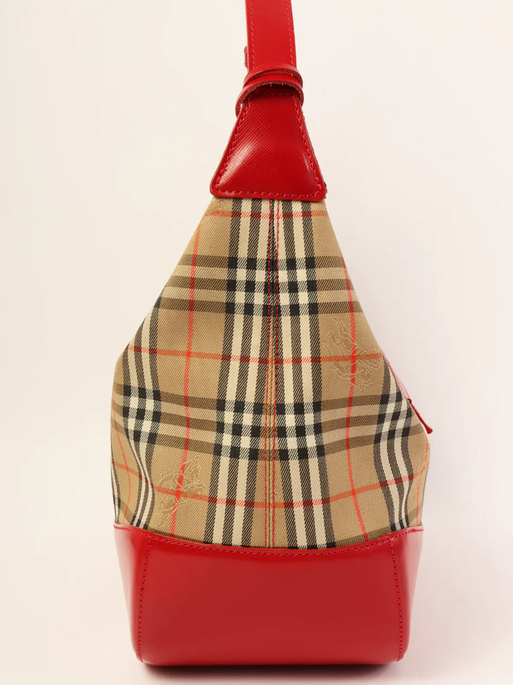 Burberry Nova Check Pattern Logo Charm Handle Bag Red/Beige