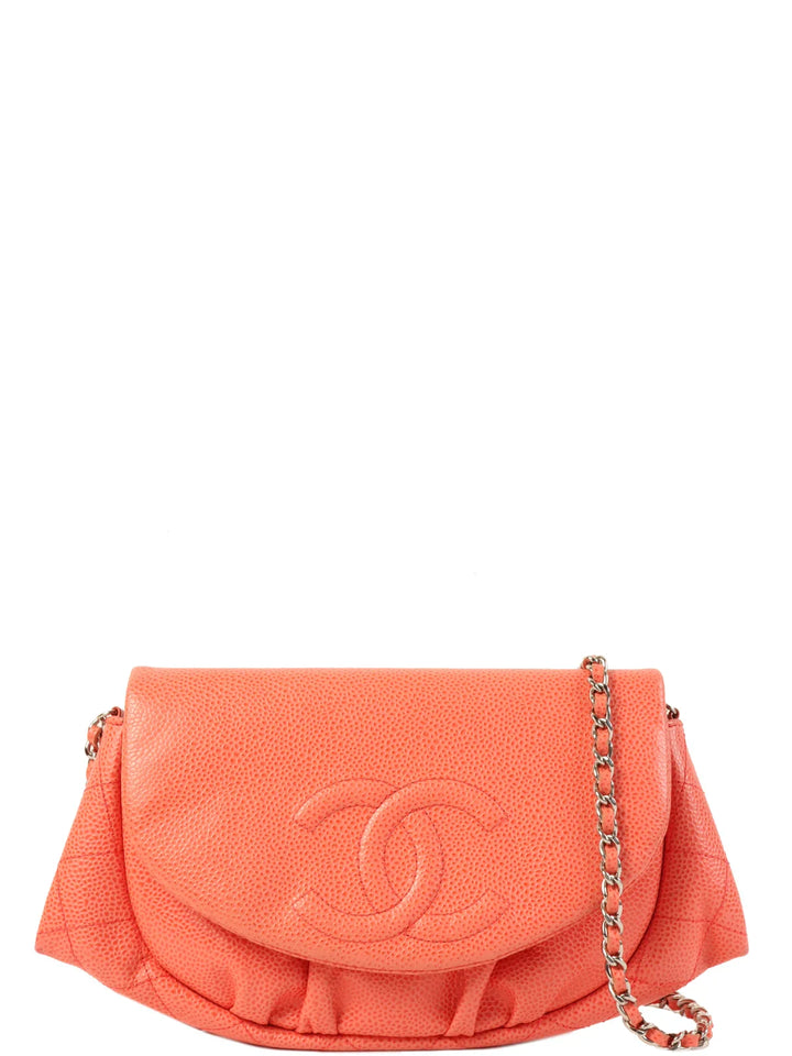 Chanel Around 2014 Made Caviar Skin Cc Mark Stitch Wallet On Chain Salmon Pink