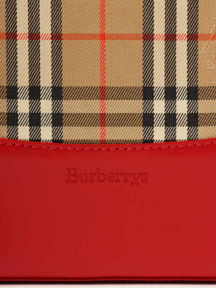 Burberry Nova Check Pattern Logo Charm Handle Bag Red/Beige