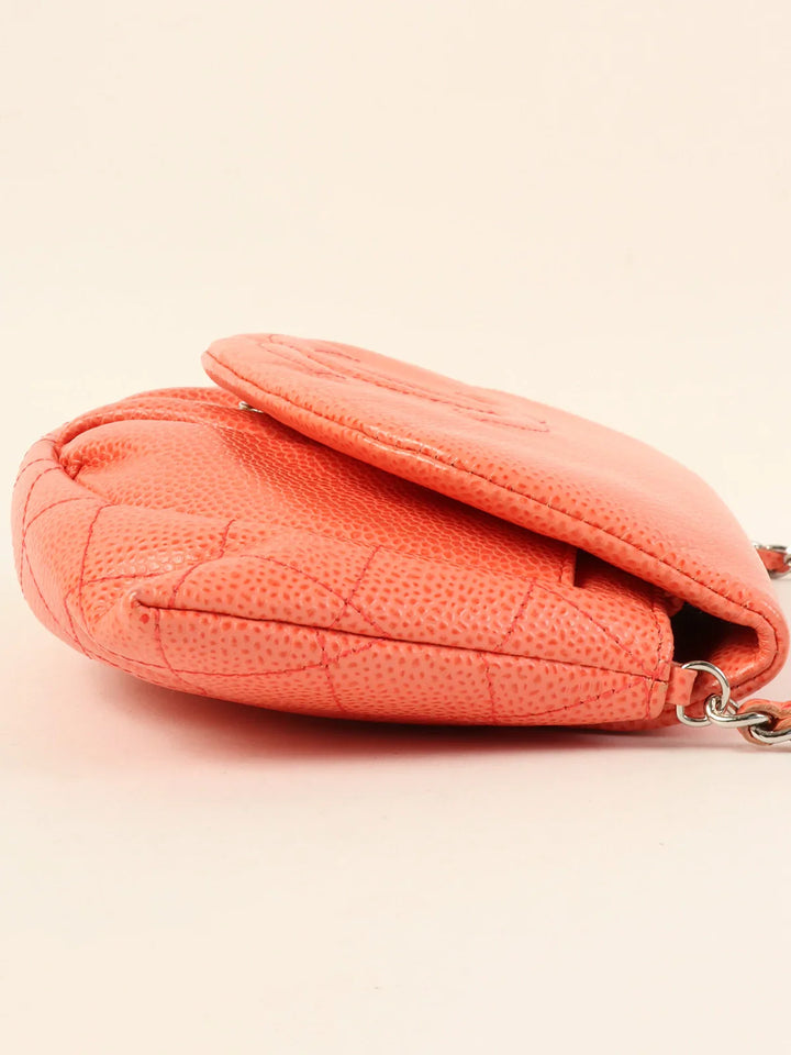 Chanel Around 2014 Made Caviar Skin Cc Mark Stitch Wallet On Chain Salmon Pink