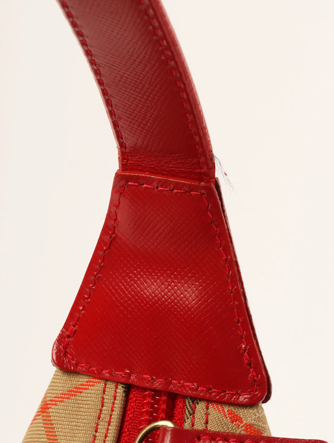 Burberry Nova Check Pattern Logo Charm Handle Bag Red/Beige