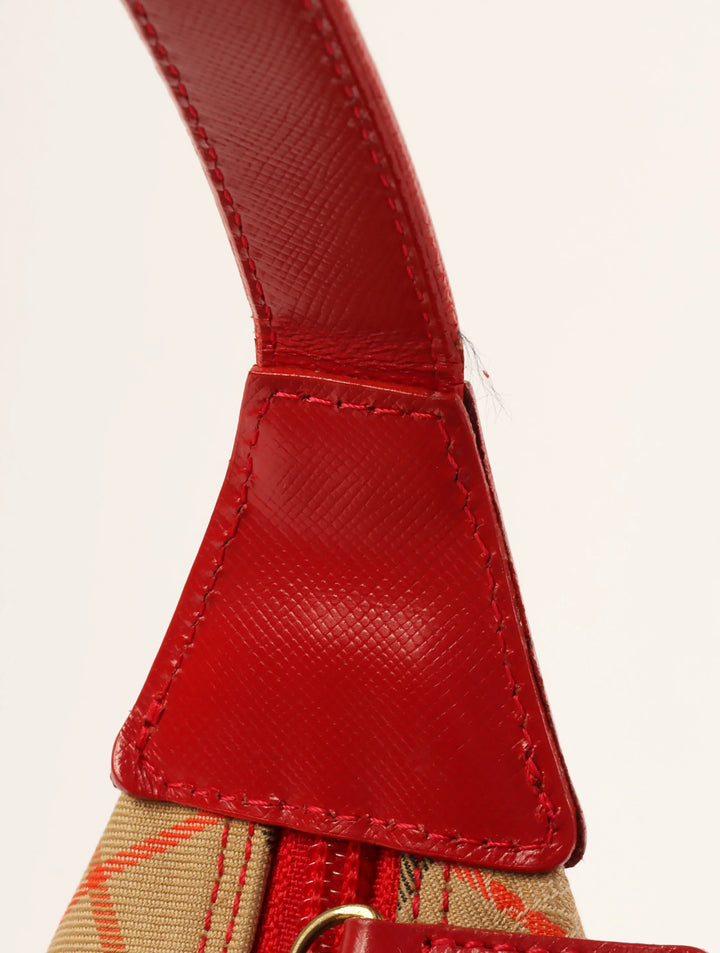 Burberry Nova Check Pattern Logo Charm Handle Bag Red/Beige