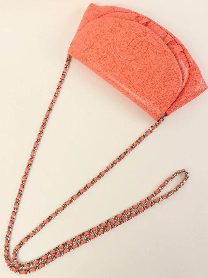 Chanel Around 2014 Made Caviar Skin Cc Mark Stitch Wallet On Chain Salmon Pink