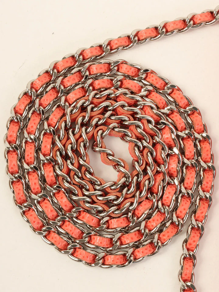 Chanel Around 2014 Made Caviar Skin Cc Mark Stitch Wallet On Chain Salmon Pink
